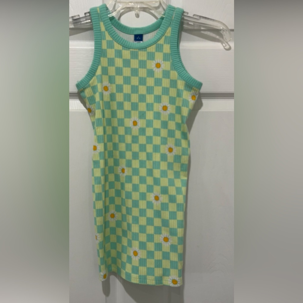 Old Navy Mint Checkered Dress with Daisy Accents